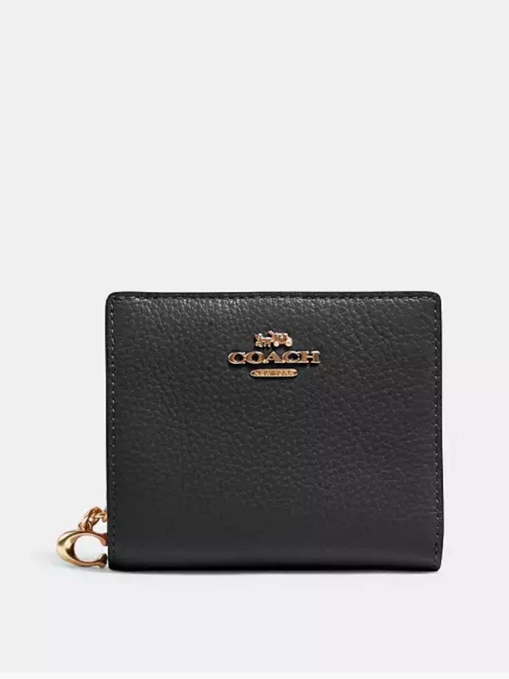 Coach Black Pebbled Leather Snap Wallet with Gold Hardware -C2862 NWT